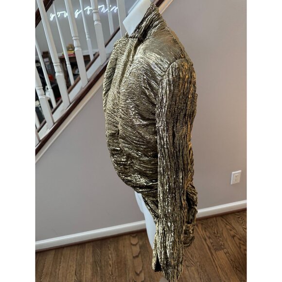 JUNYA WATANABE Comme Des Garçons Metallic Gold Open Crinkled Blazer Jacket XS - Picture 6 of 8